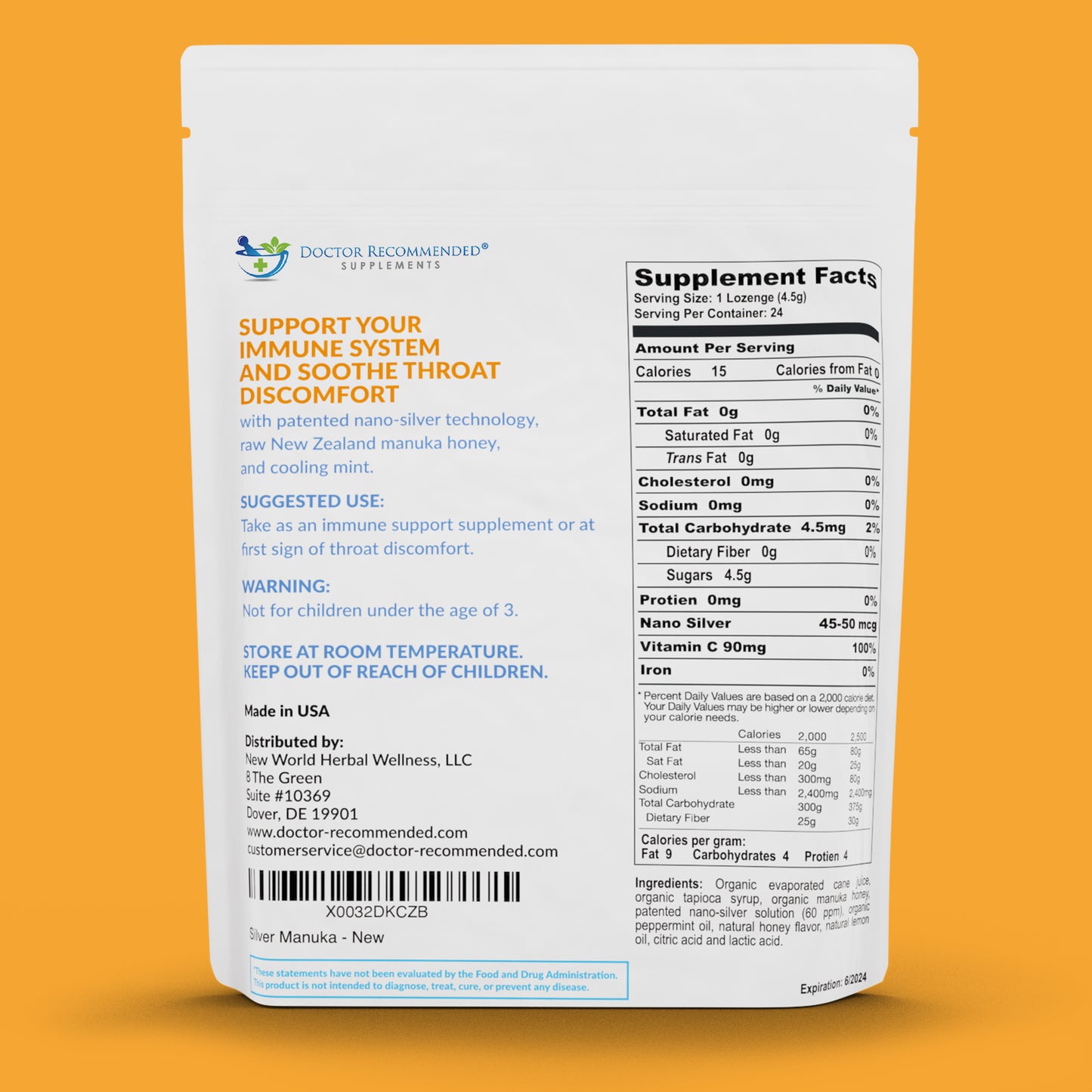 Silver Lozenges with Organic Manuka Honey and Vitamin C