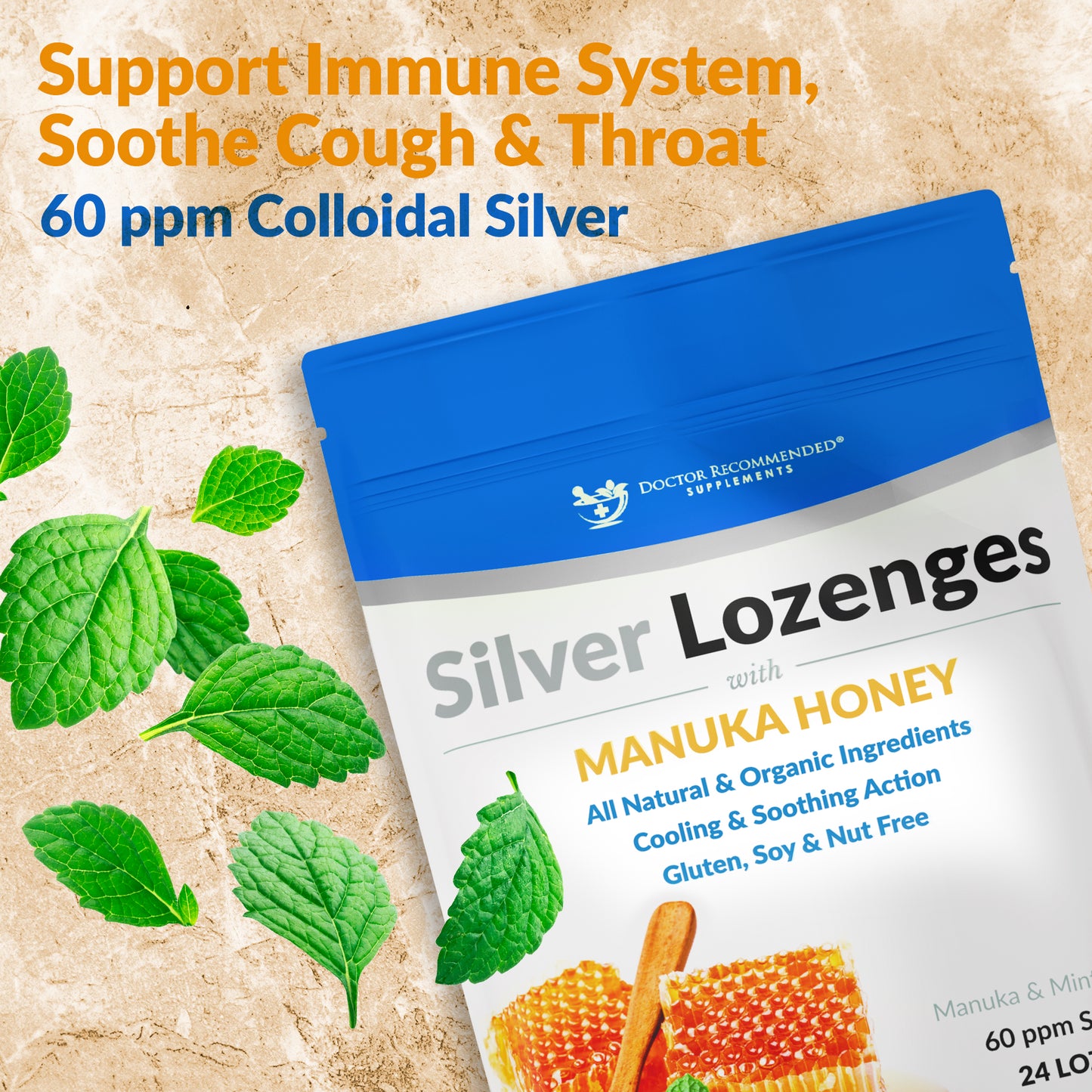 Silver Lozenges with Organic Manuka Honey and Vitamin C